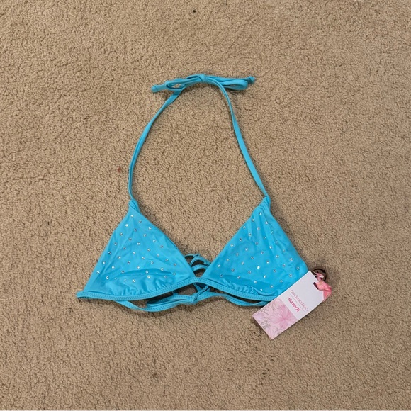LoveShackFancy x Hurley Rhinestone Triangle Bikini Top // Turquoise (M) - Picture 3 of 4